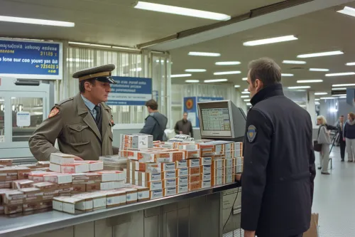 Voyageur contrôlé en douane pour dépassement de tabac en franchise, exposé aux amendes, confiscations et sanctions prévues par la loi