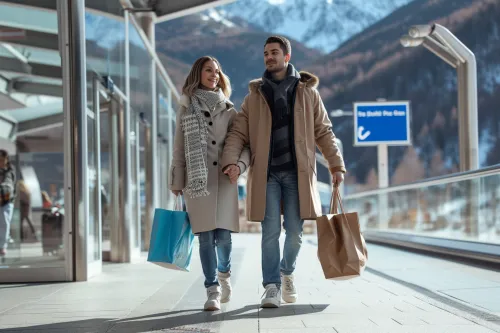 Touristes préparant leur passage douane Andorre, contrôlant documents et achats pour une frontière sereine et légale